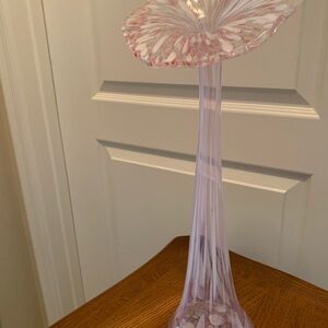 Elegant Pink, Lavender & White splattered Paint Jack in Pulpit Swung Glass Vase